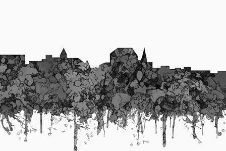 Augusta Maine Skyline - Cartoon B&amp;W by Marlene Watson art print