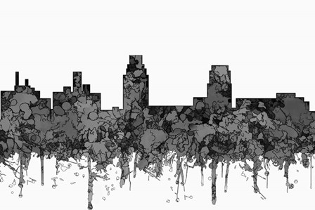 Camden New Jersey Skyline - Cartoon B&amp;W by Marlene Watson art print