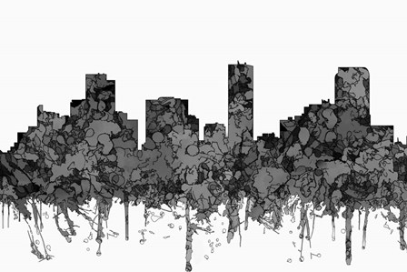 Denver Colorado Skyline - Cartoon B&amp;W by Marlene Watson art print