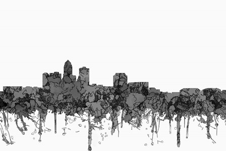 Des Moines Iowa Skyline - Cartoon B&amp;W by Marlene Watson art print
