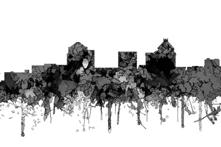Greensboro North Carolina Skyline - Cartoon B&amp;W by Marlene Watson art print