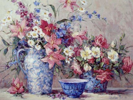 Flowers and Blue Porcelain by Barbara Mock art print